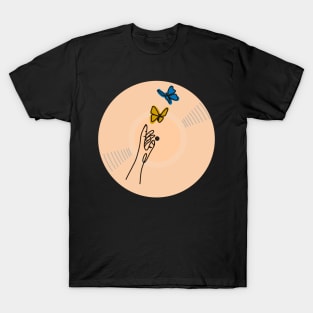 Vinyl - Chasing butterflies minimalist line art T-Shirt